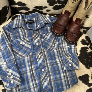 Giorgio Blue Plaid Kids Pearl Snap and Boots size 7